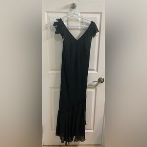 Coast Silk V Neck Full Length Formal Dress Flutter Vintage Embroidered Medium